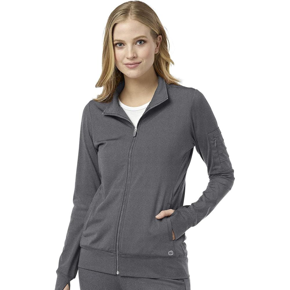 imageWonderWink womens Womens Moto Scrub JacketPewter Heather