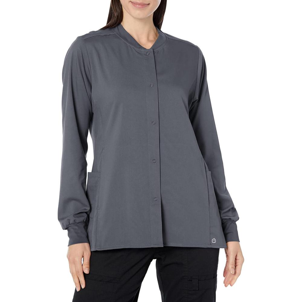 imageWonderWink womens Womens Snap Front Warmup JacketPewter