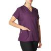 WonderWink Women’s Four Stretch Sporty V-Neck Scrub Top – XS-3XL, 3 Pockets, Eye Protection, Meets ANSI Z87.1(Pack of 1)(Eggplant)