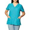 WonderWink Women’s Four Stretch Sporty V-Neck Scrub Top – XS-3XL, 3 Pockets, Eye Protection, Meets ANSI Z87.1(Pack of 1)(Real Teal)