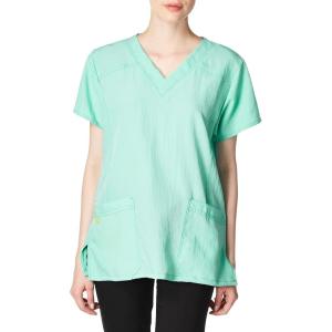 WonderWink Women’s Four Stretch Sporty V-Neck Scrub Top – XS-3XL, 3 Pockets, Eye Protection, Meets ANSI Z87.1(Pack of 1)(Aruba Blue)