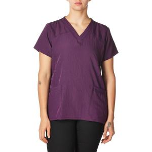 WonderWink Women’s Four Stretch Sporty V-Neck Scrub Top – XS-3XL, 3 Pockets, Eye Protection, Meets ANSI Z87.1(Pack of 1)(Eggplant)