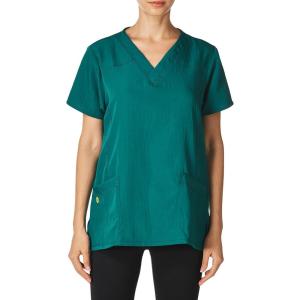 WonderWink Women’s Four Stretch Sporty V-Neck Scrub Top – XS-3XL, 3 Pockets, Eye Protection, Meets ANSI Z87.1(Pack of 1)(Hunter Green)