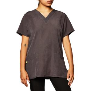 WonderWink Women’s Four Stretch Sporty V-Neck Scrub Top – XS-3XL, 3 Pockets, Eye Protection, Meets ANSI Z87.1(Pack of 1)(Pewter)