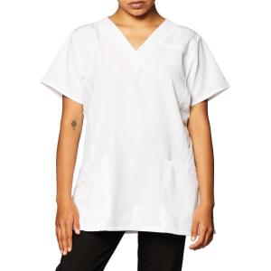 WonderWink Women’s Four Stretch Sporty V-Neck Scrub Top – XS-3XL, 3 Pockets, Eye Protection, Meets ANSI Z87.1(Pack of 1)(White)