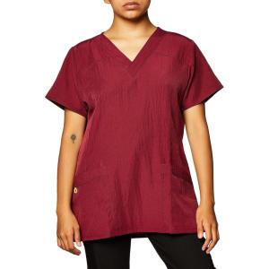 WonderWink Women’s Four Stretch Sporty V-Neck Scrub Top – XS-3XL, 3 Pockets, Eye Protection, Meets ANSI Z87.1(Pack of 1)(Wine)