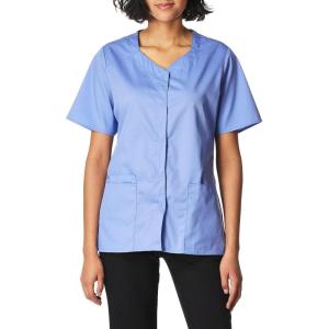 WonderWink Women’s Wonderwork Short Sleeve Snap Jacket(Ceil Blue)