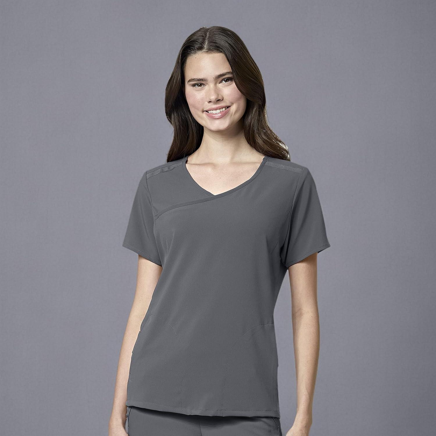 imageWonderWink Womens Renew Womens Mock Wrap Scrub TopPewter