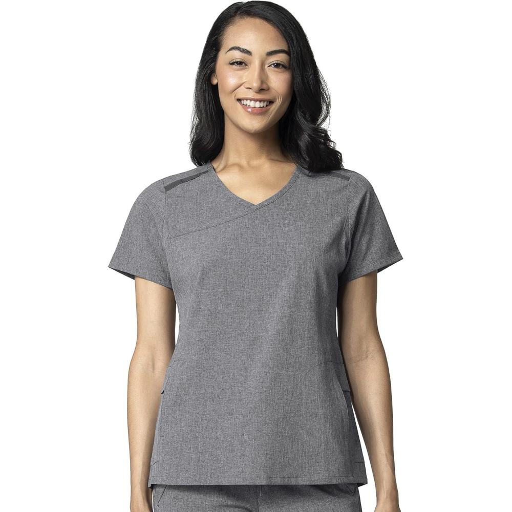 imageWonderWink Womens Renew Womens Mock Wrap Scrub TopGrey Heather