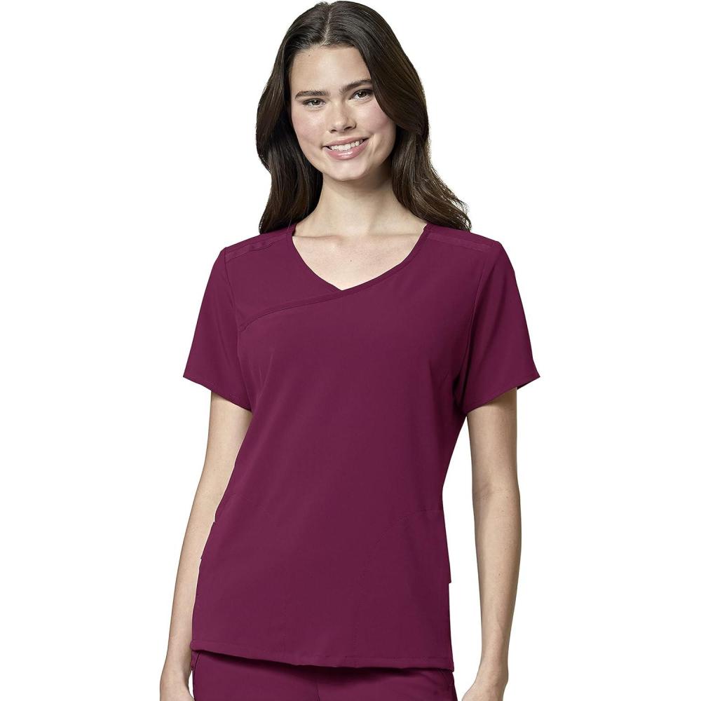 imageWonderWink Womens Renew Womens Mock Wrap Scrub TopWine