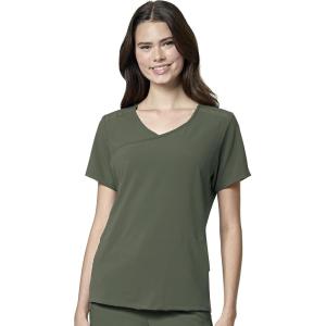 WonderWink Womens Renew Women’s Mock Wrap Scrub Top(Olive)