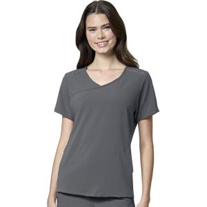 WonderWink Womens Renew Women’s Mock Wrap Scrub Top(Pewter)