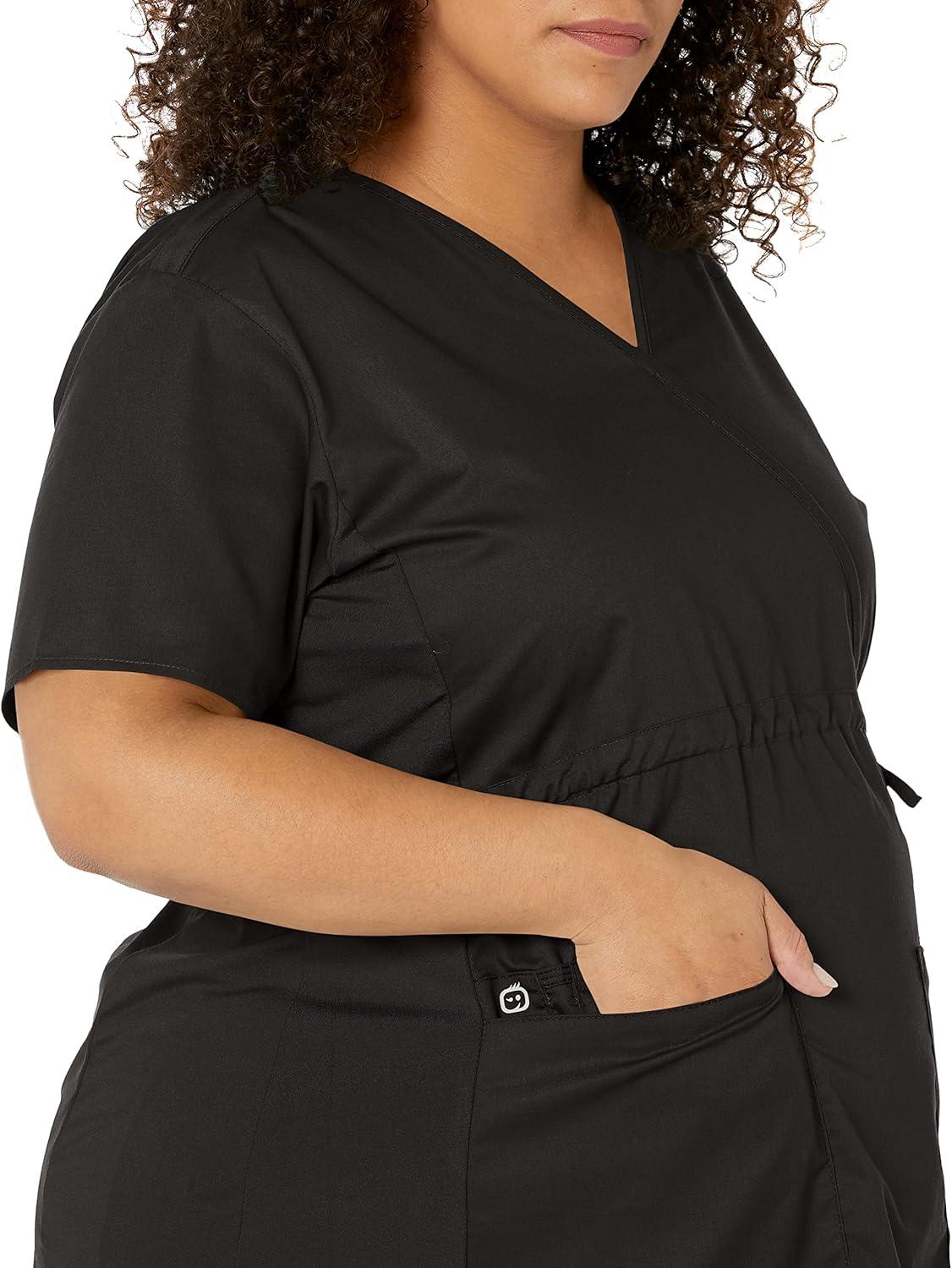 imageWink WonderWORK Scrubs for Maternity Mock Wrap Scrub TopsBlack
