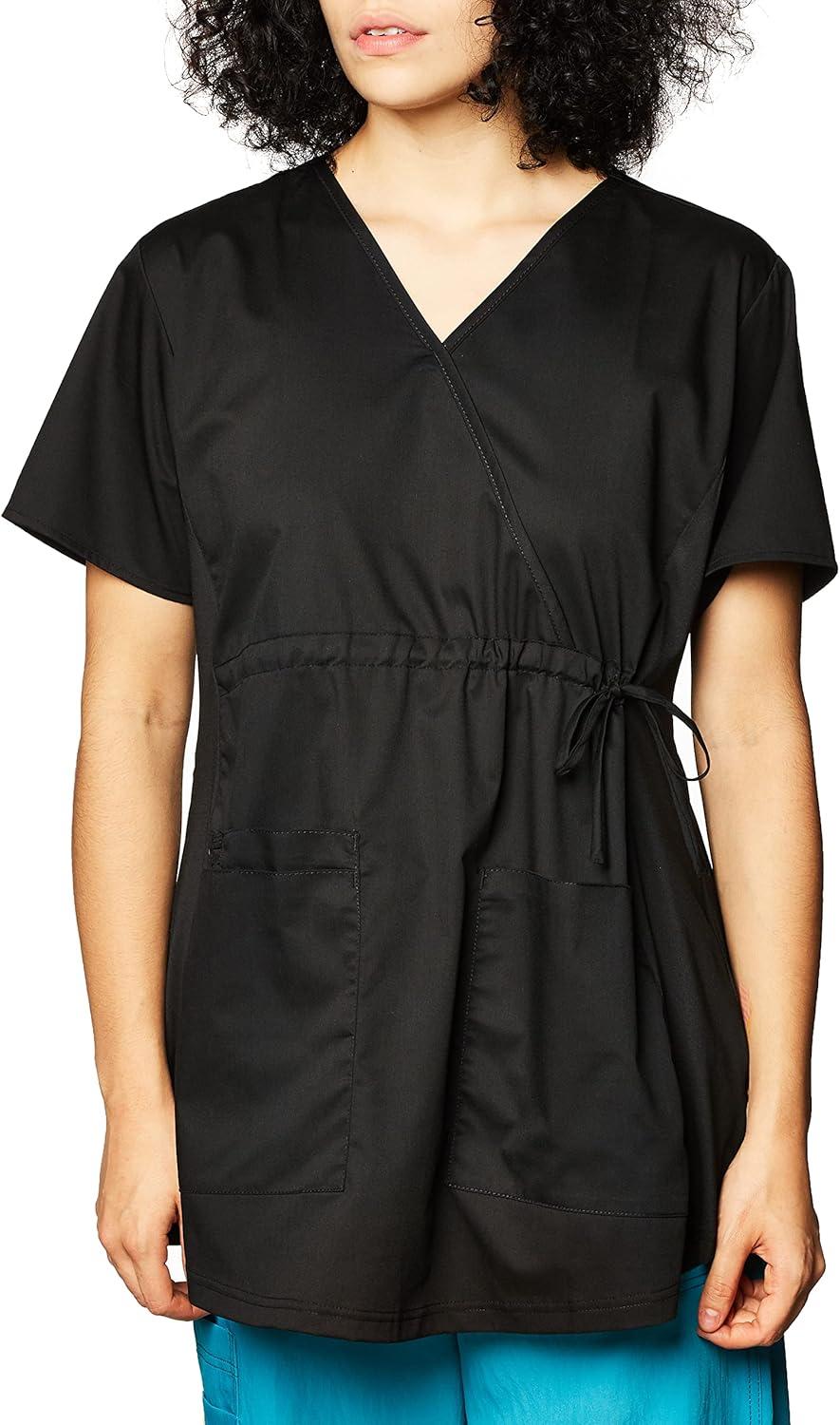 imageWink WonderWORK Scrubs for Maternity Mock Wrap Scrub TopsBlack