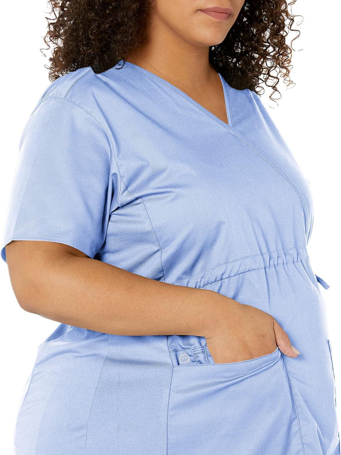 imageWink WonderWORK Scrubs for Maternity Mock Wrap Scrub TopsCeil Blue