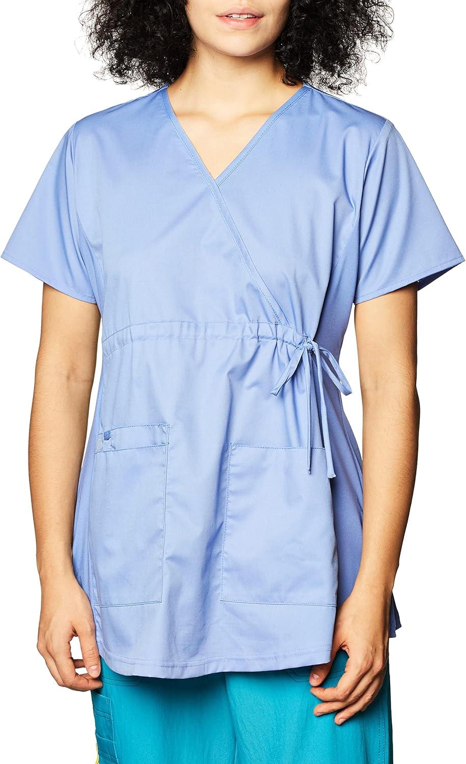 imageWink WonderWORK Scrubs for Maternity Mock Wrap Scrub TopsCeil Blue