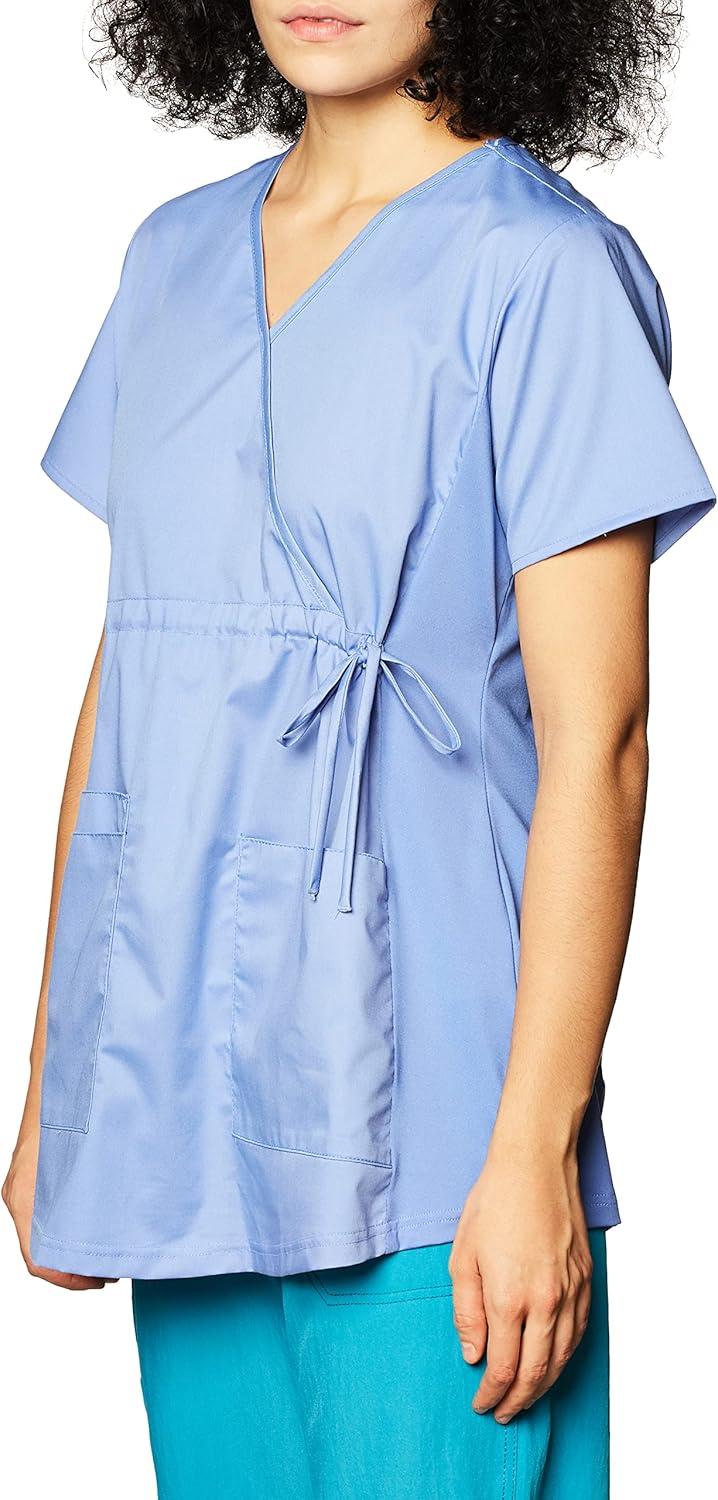 imageWink WonderWORK Scrubs for Maternity Mock Wrap Scrub TopsCeil Blue