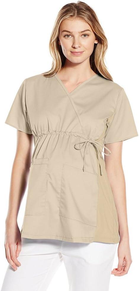 imageWink WonderWORK Scrubs for Maternity Mock Wrap Scrub TopsKhaki