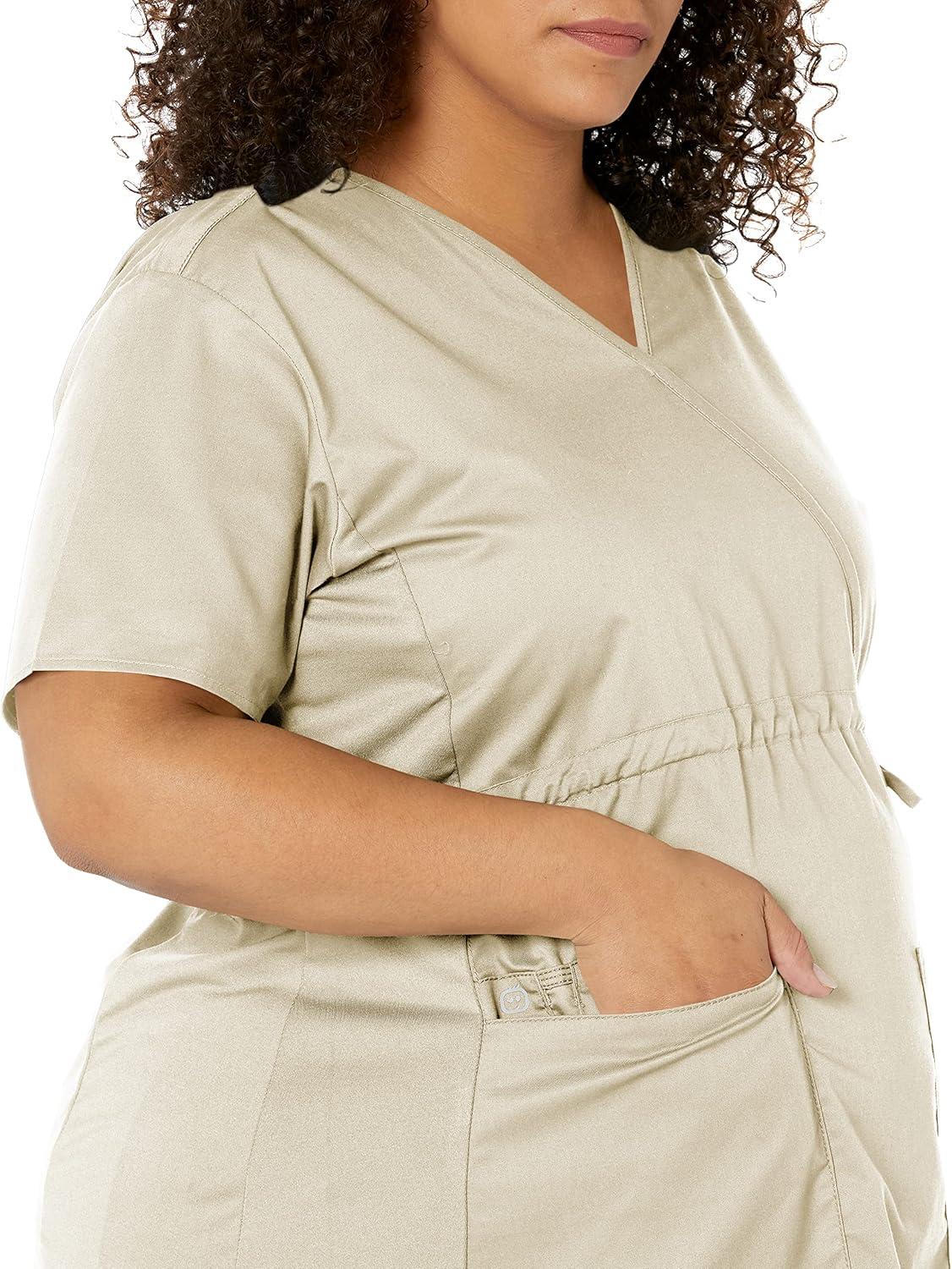 imageWink WonderWORK Scrubs for Maternity Mock Wrap Scrub TopsKhaki