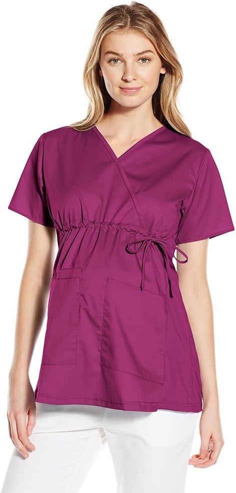 imageWink WonderWORK Scrubs for Maternity Mock Wrap Scrub TopsWine