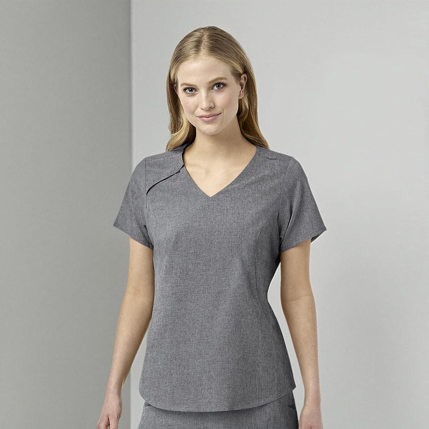 imageWonderWink Womens Renew Womens Zip Accent Scrub TopGrey Heather