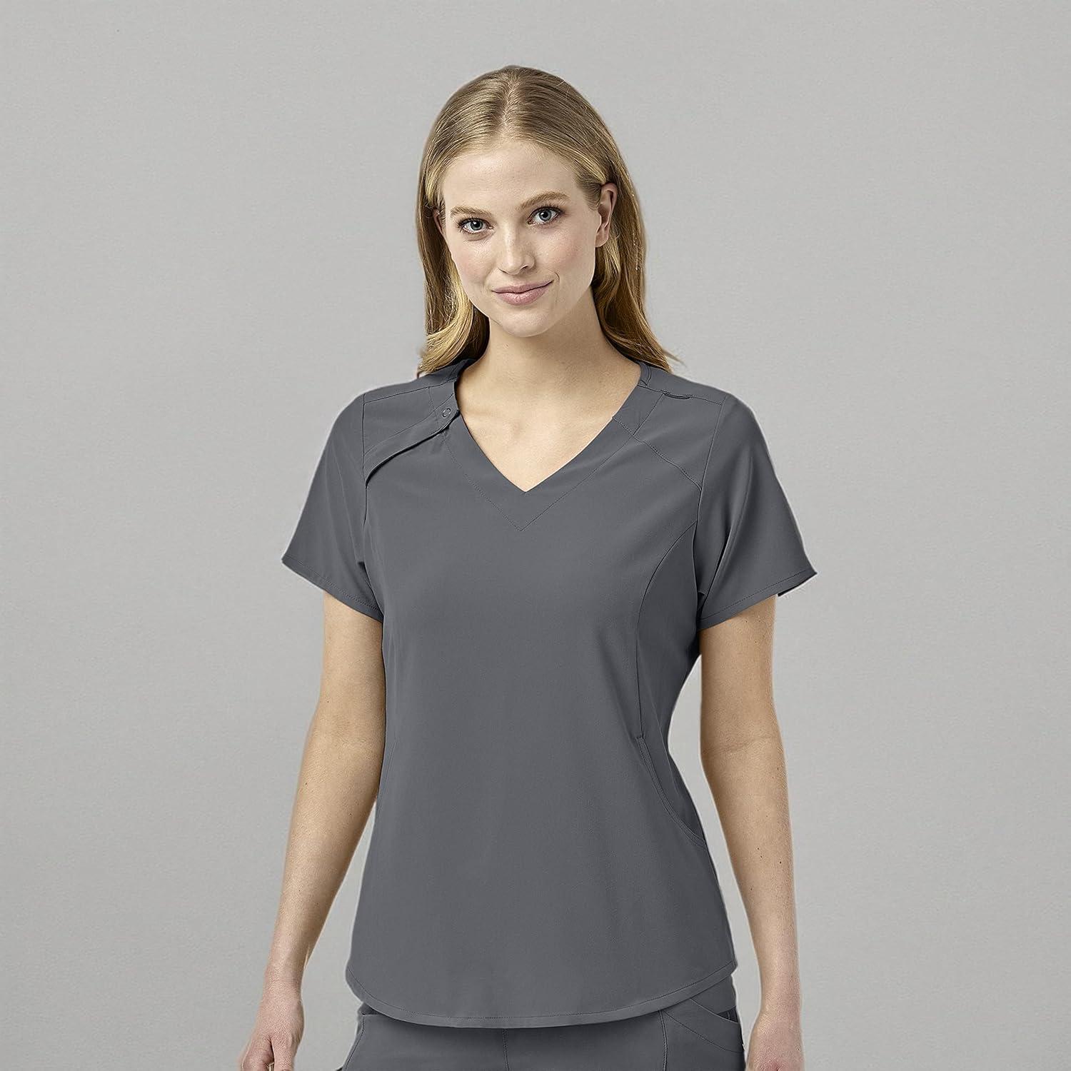 imageWonderWink Womens Renew Womens Zip Accent Scrub TopPewter