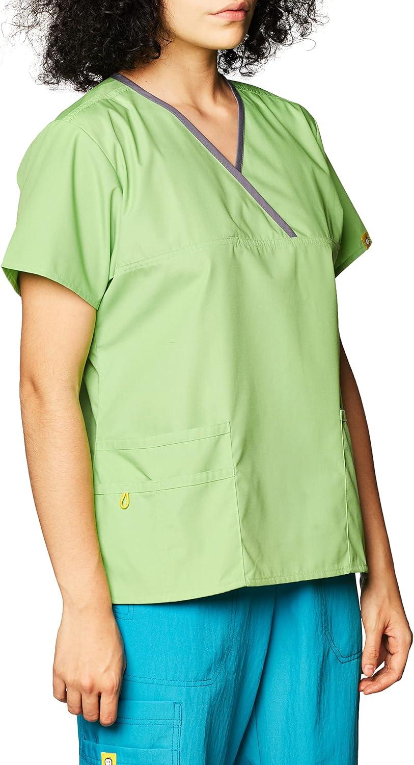 imageWonderWink Womens Scrubs Charlie 5 Pocket YNeck Wrap TopGreen Apple
