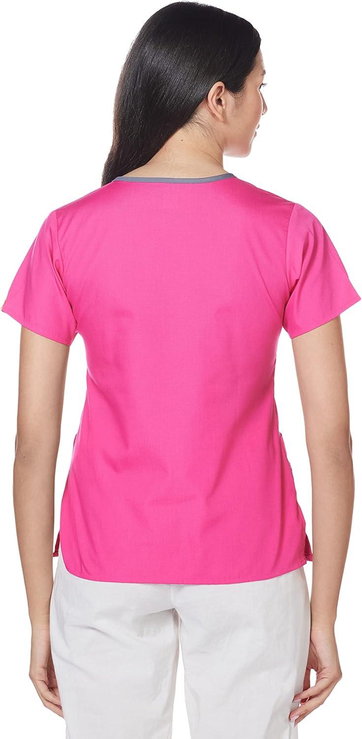 imageWonderWink Womens Scrubs Charlie 5 Pocket YNeck Wrap TopHot Pink