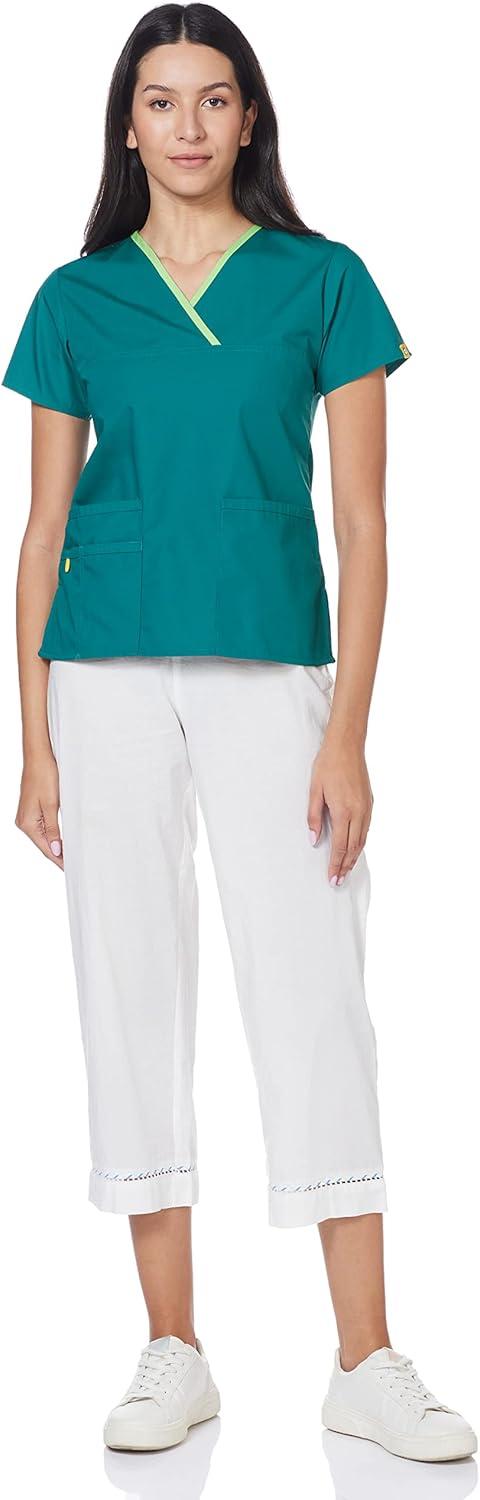 imageWonderWink Womens Scrubs Charlie 5 Pocket YNeck Wrap TopHunter Green