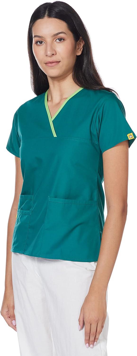 imageWonderWink Womens Scrubs Charlie 5 Pocket YNeck Wrap TopHunter Green