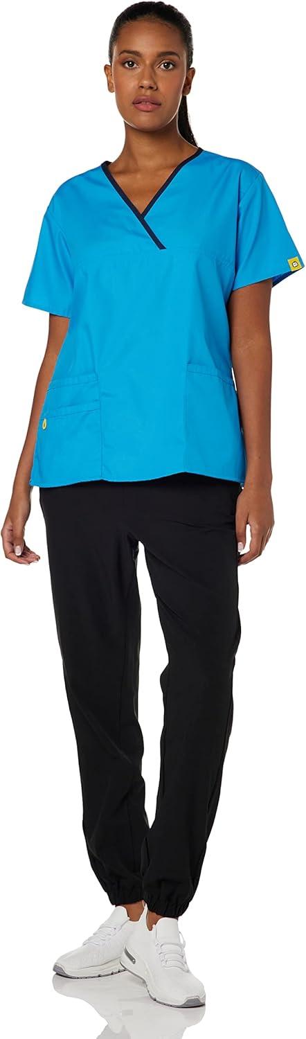 imageWonderWink Womens Scrubs Charlie 5 Pocket YNeck Wrap TopMalibu Blue