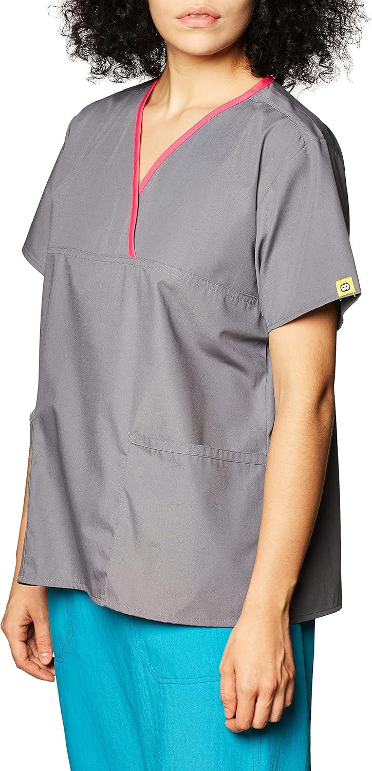 imageWonderWink Womens Scrubs Charlie 5 Pocket YNeck Wrap TopPewter