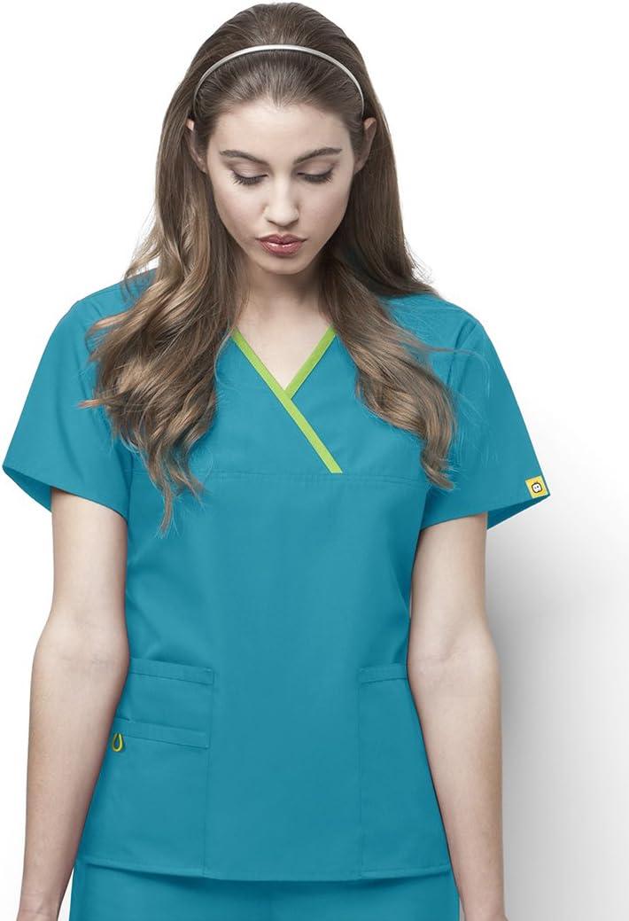 imageWonderWink Womens Scrubs Charlie 5 Pocket YNeck Wrap TopReal Teal