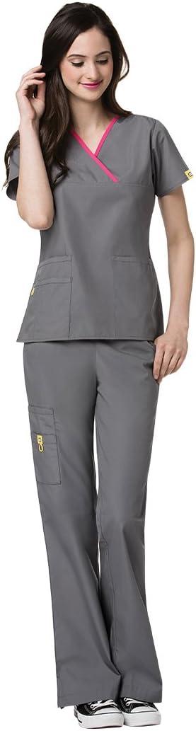 imageWonderWink Womens Scrubs Charlie 5 Pocket YNeck Wrap TopReal Teal
