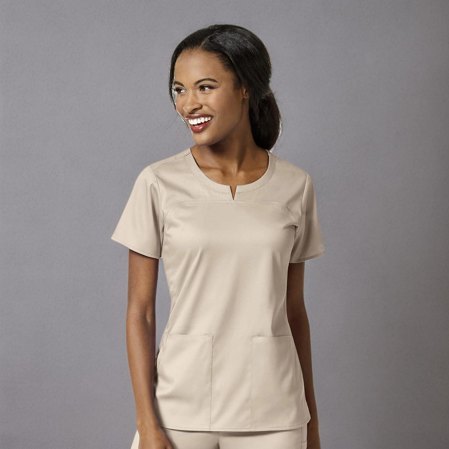 imageWonderWink Womens Womens 4 Pocket Notch Neck Scrub TopKhaki