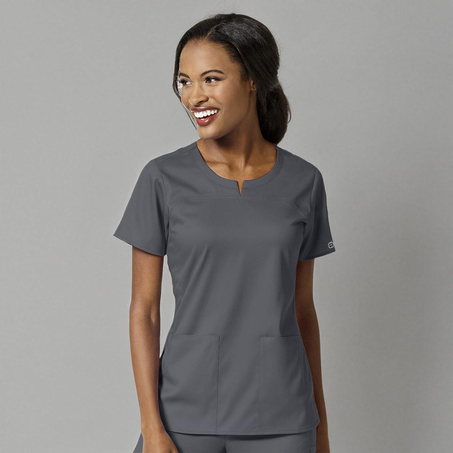 imageWonderWink Womens Womens 4 Pocket Notch Neck Scrub TopPewter