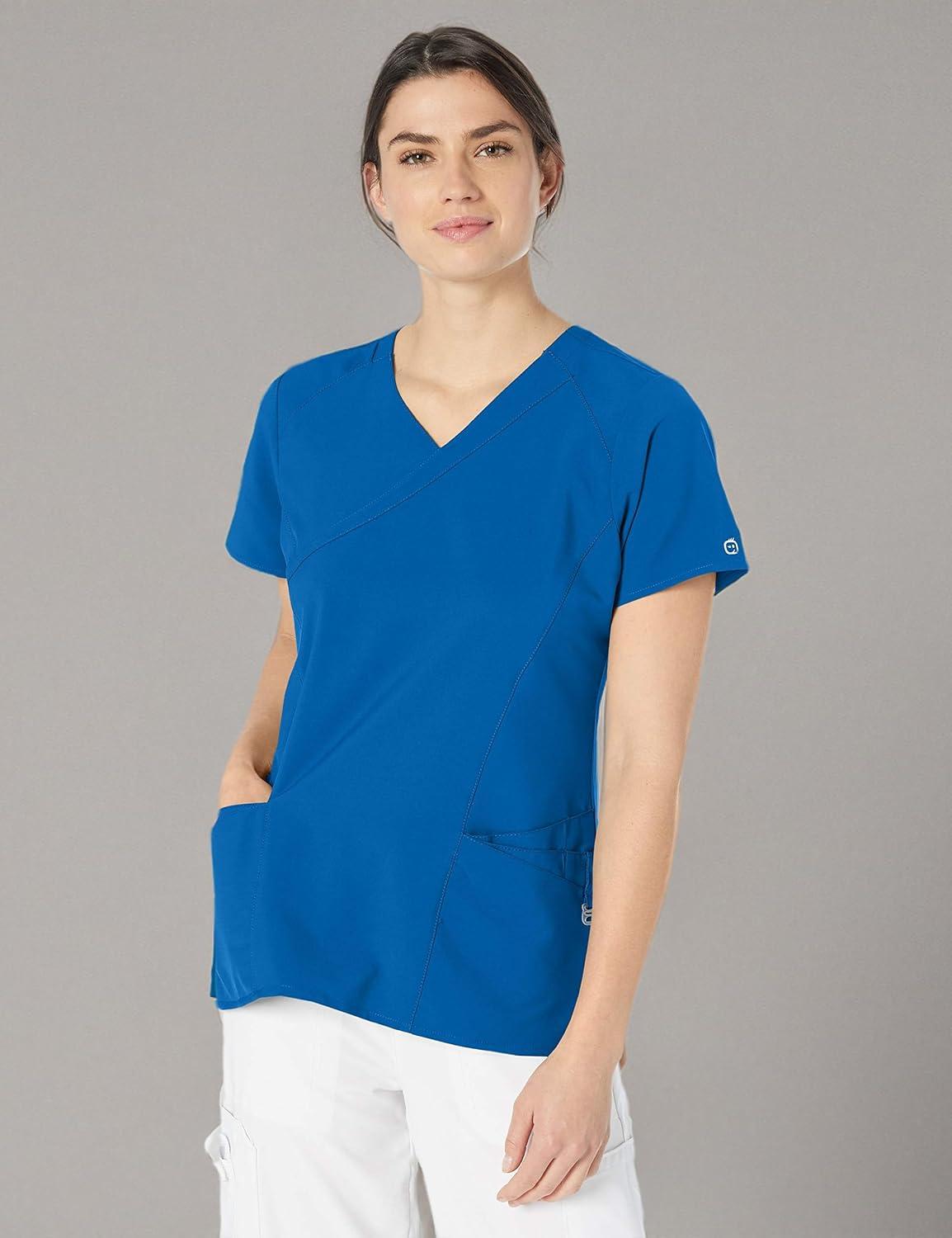 imageWonderWink Womens Womens Mock Wrap Scrub TopRoyal