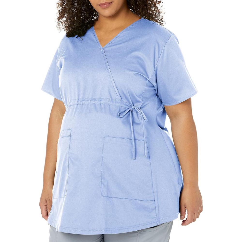 imageWink WonderWORK Scrubs for Maternity Mock Wrap Scrub TopsCeil Blue