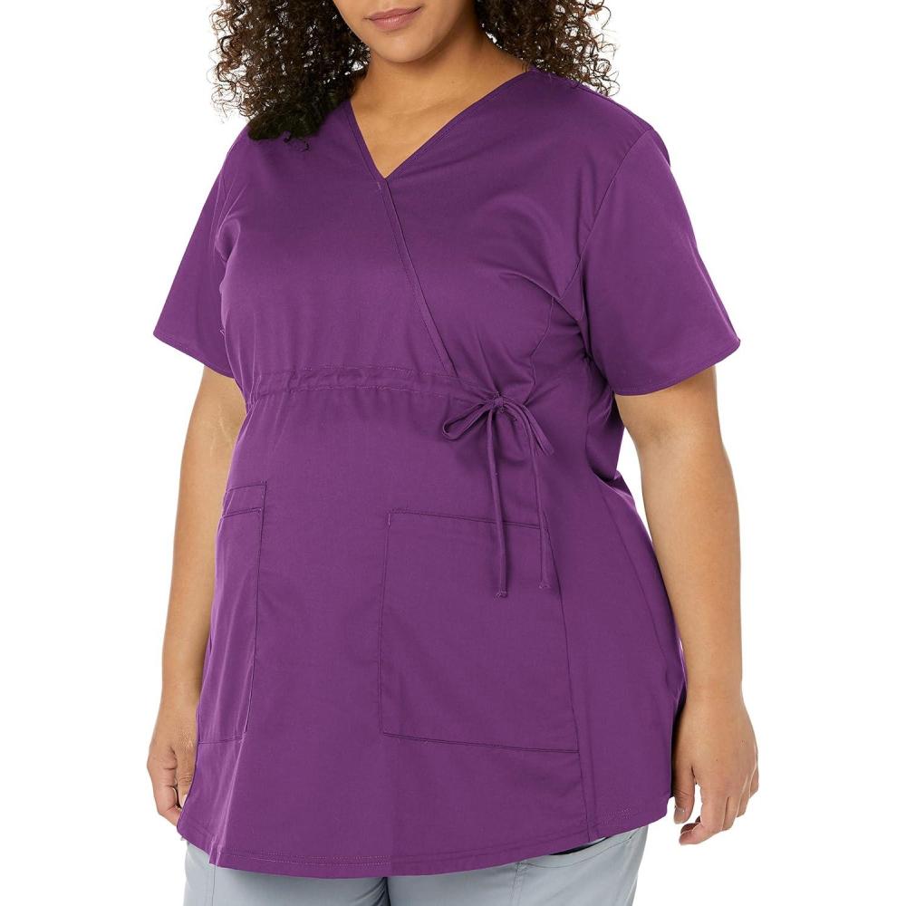 imageWink WonderWORK Scrubs for Maternity Mock Wrap Scrub TopsEggplant