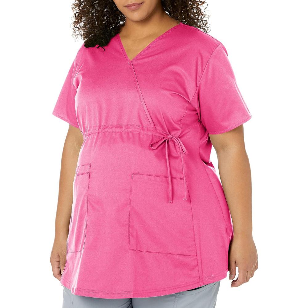 imageWink WonderWORK Scrubs for Maternity Mock Wrap Scrub TopsFuchsia