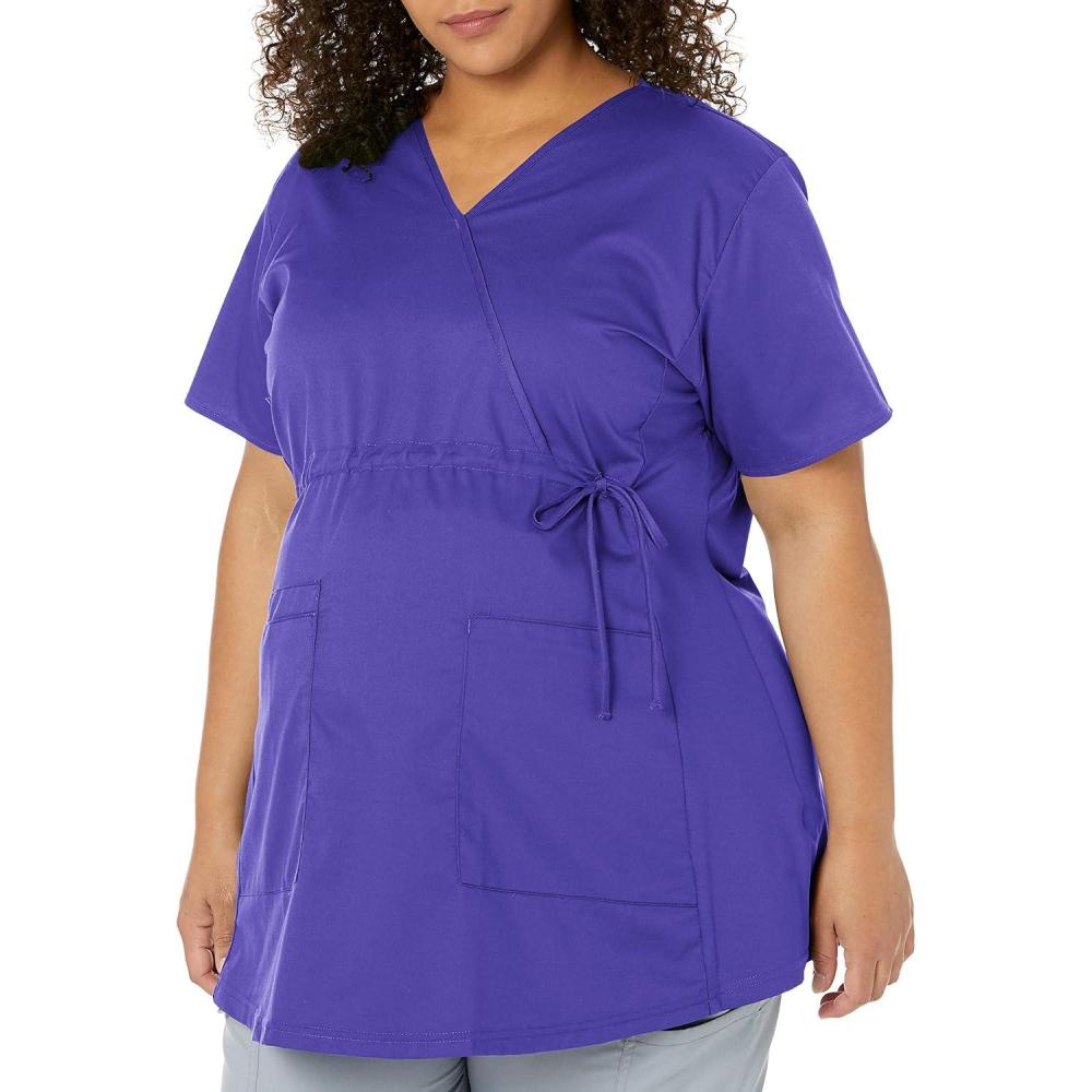 imageWink WonderWORK Scrubs for Maternity Mock Wrap Scrub TopsGrape