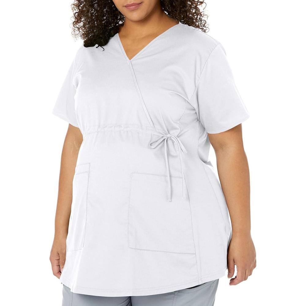 imageWink WonderWORK Scrubs for Maternity Mock Wrap Scrub TopsWhite