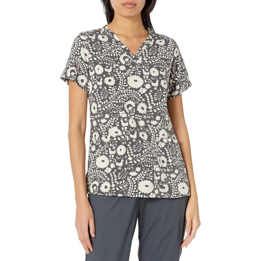 imageWonderWink Womens Fitted VNeck Print Scrub TopFloral Flight