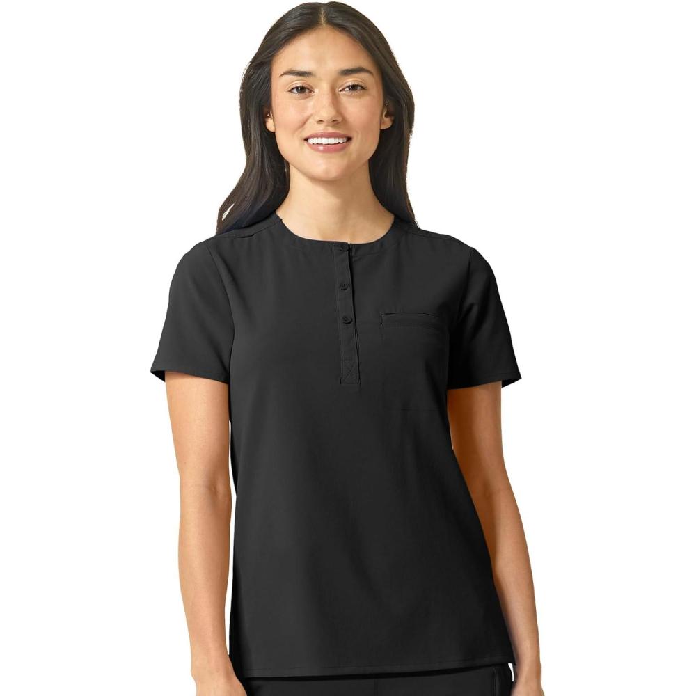 imageWonderWink Womens Mandarin Collar Tuckin TopBlack