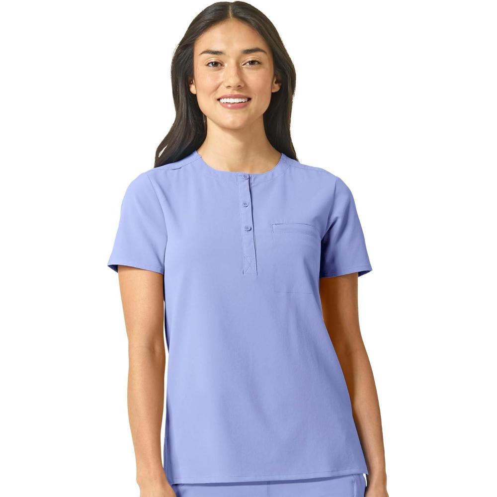 imageWonderWink Womens Mandarin Collar Tuckin TopCeil Blue