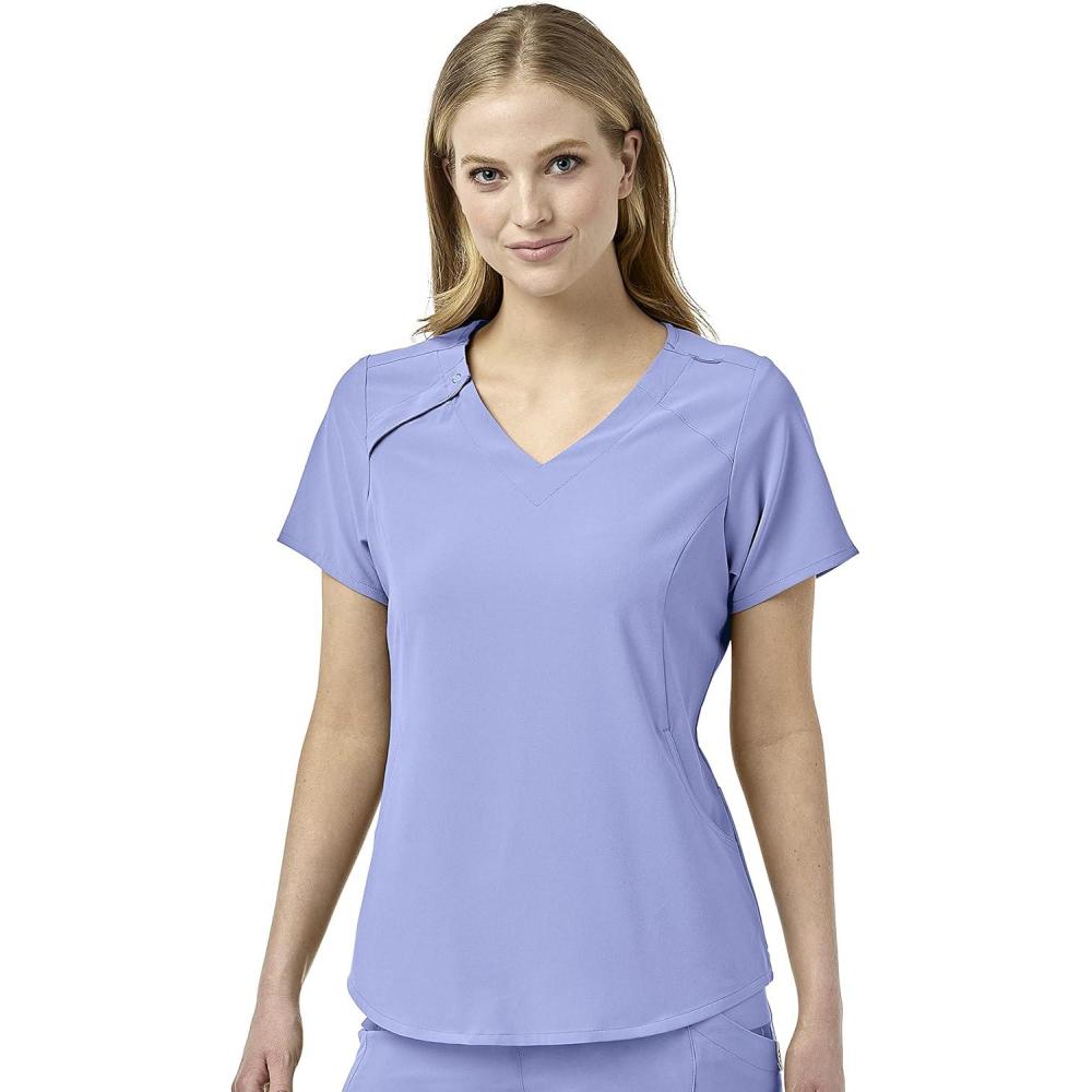imageWonderWink Womens Renew Womens Zip Accent Scrub TopCeil Blue