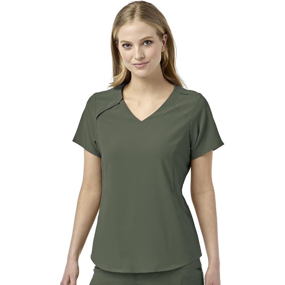 imageWonderWink Womens Renew Womens Zip Accent Scrub TopOlive