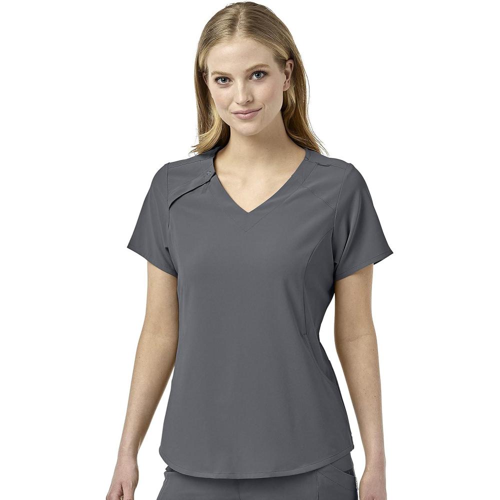 imageWonderWink Womens Renew Womens Zip Accent Scrub TopPewter