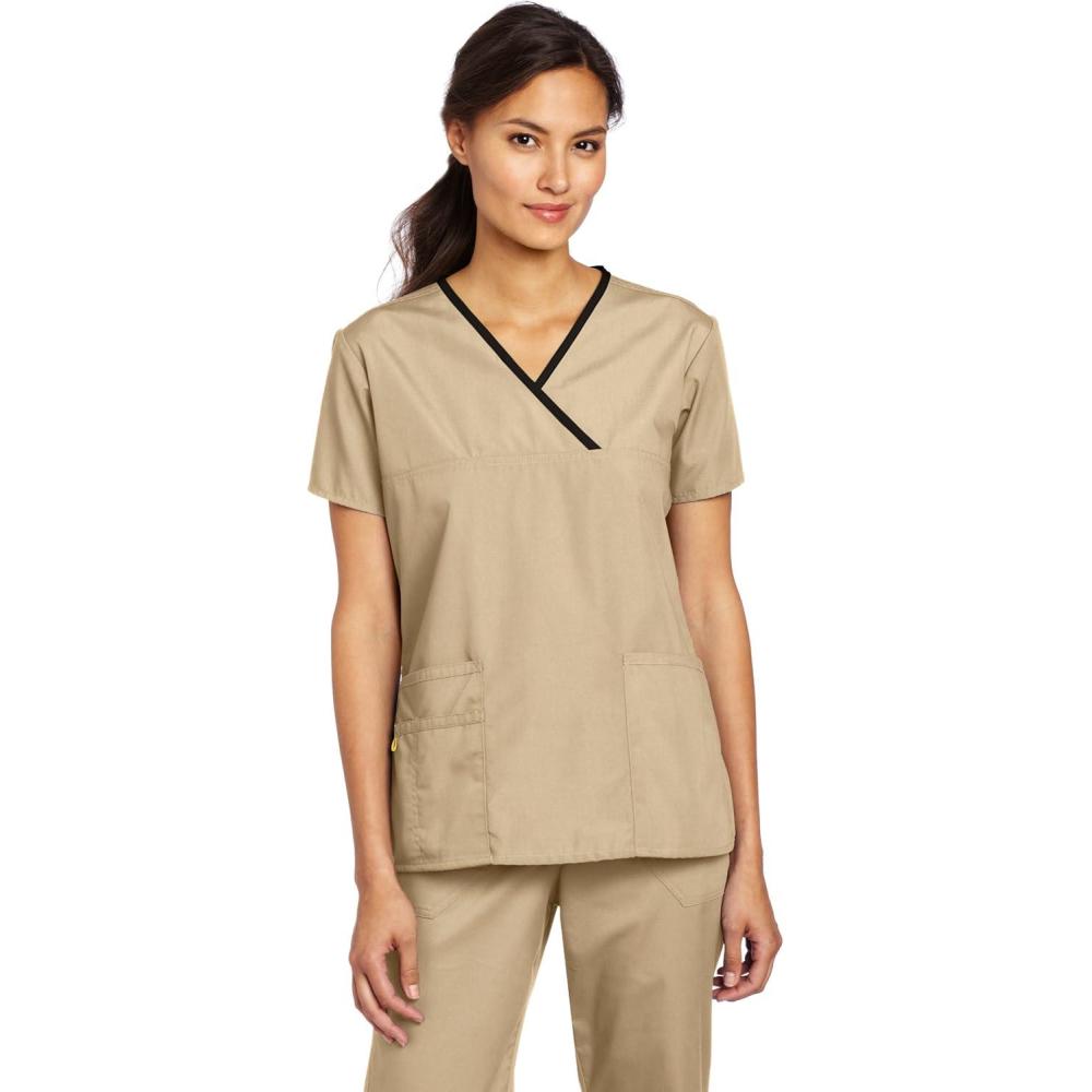 imageWonderWink Womens Scrubs Charlie 5 Pocket YNeck Wrap TopKhaki