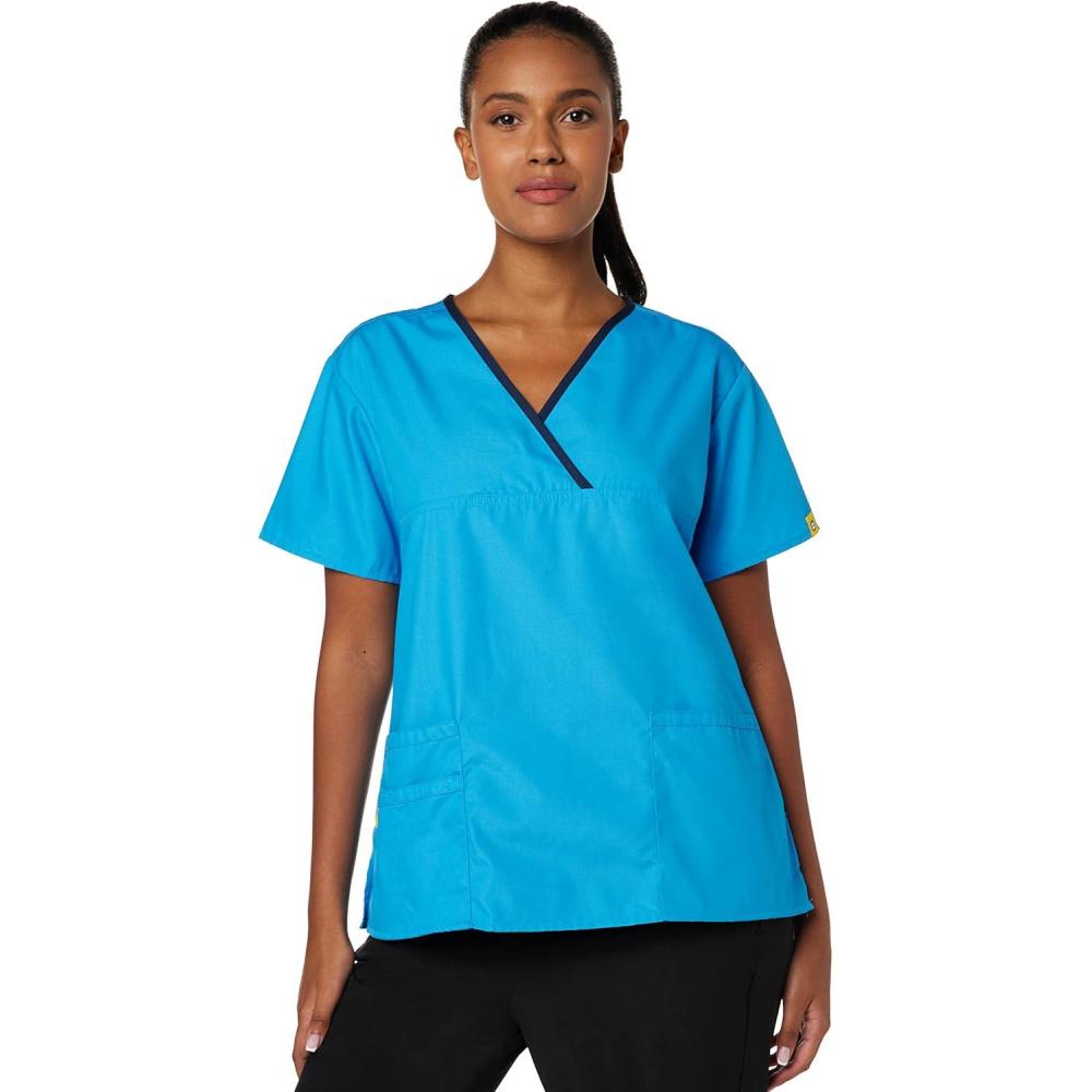 imageWonderWink Womens Scrubs Charlie 5 Pocket YNeck Wrap TopMalibu Blue